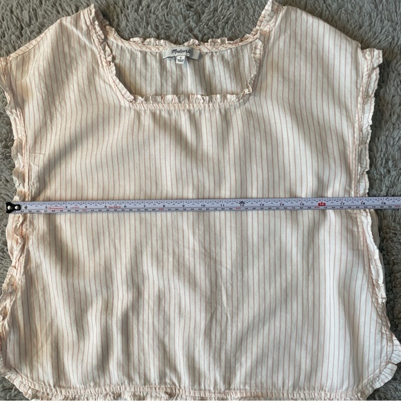 Madewell Women's Ruffle Trim Side Tie Boxy Fit Striped Shirt Top Size Small Boho - Picture 7 of 11